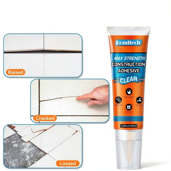 Bondtech Max Strength Construction Adhesive Clear, Cement Glue, Tile Adhesive, Versatile Concrete Glue for Tile, Cement, Floor, Stone, Wall, Wood & More, 3.38 Ounce Squeeze Tube (CZJS-B01)-3