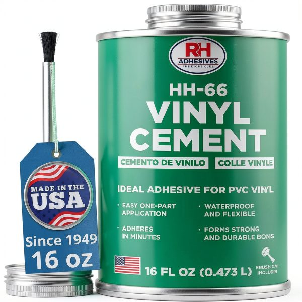 HH-66 Vinyl Cement, 16 oz. can - Vinyl Adhesive, Cement Glue, Repair Glue, Inflatables, Pool Liner, Tarps, Tents, Awnings, Mats, Covers, Waterproof, High Strength, Long Lasting, RH Adhesives-0